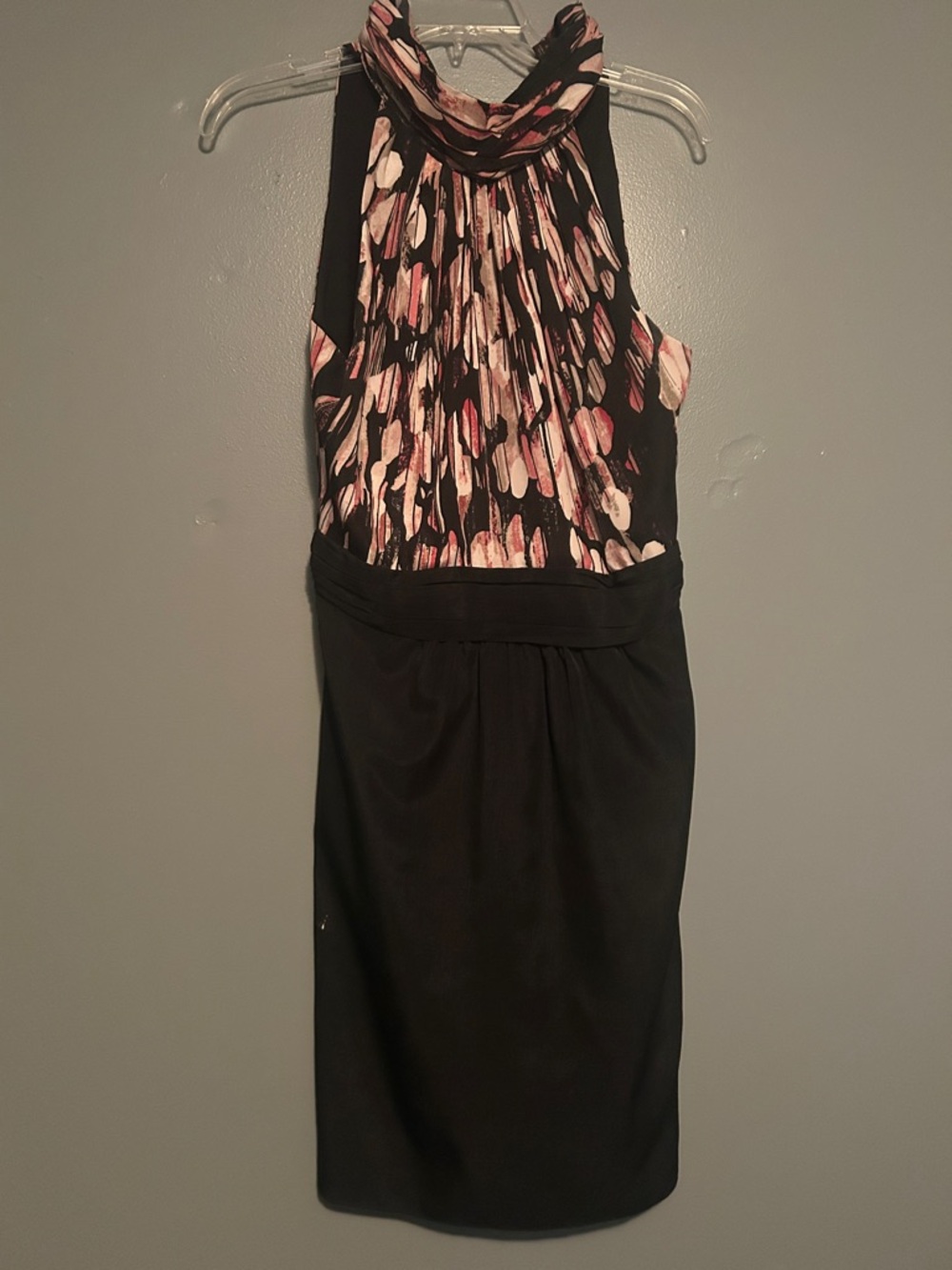 The Limited Black Midi Dress with Pink & Cream Abstract Print Halter